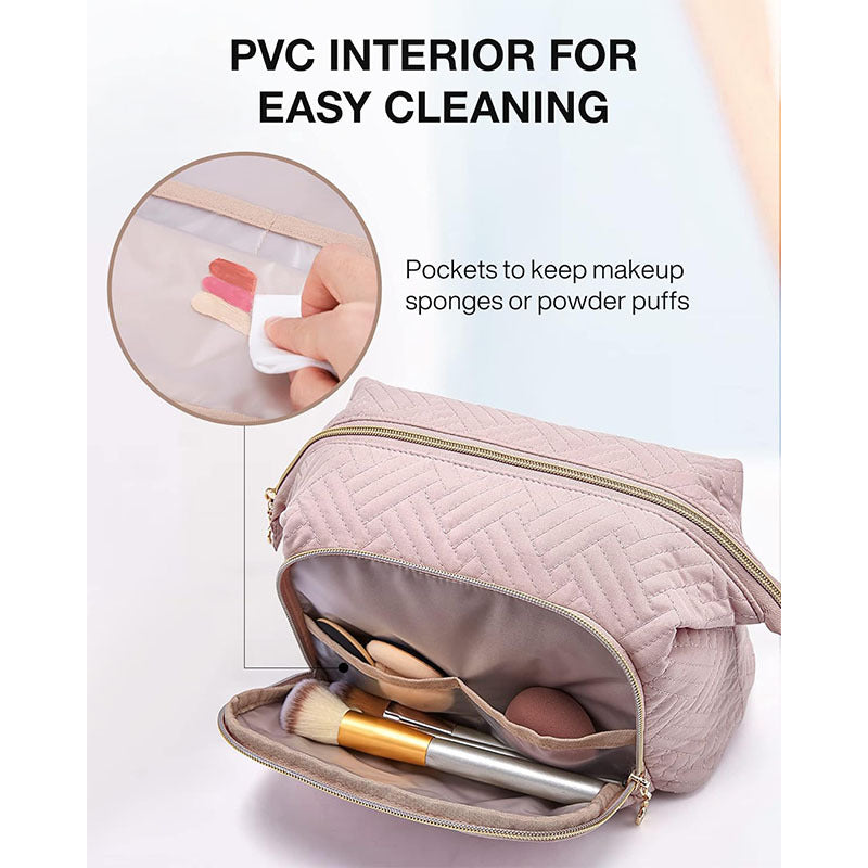Large Wide-opening Quilted Makeup Bag