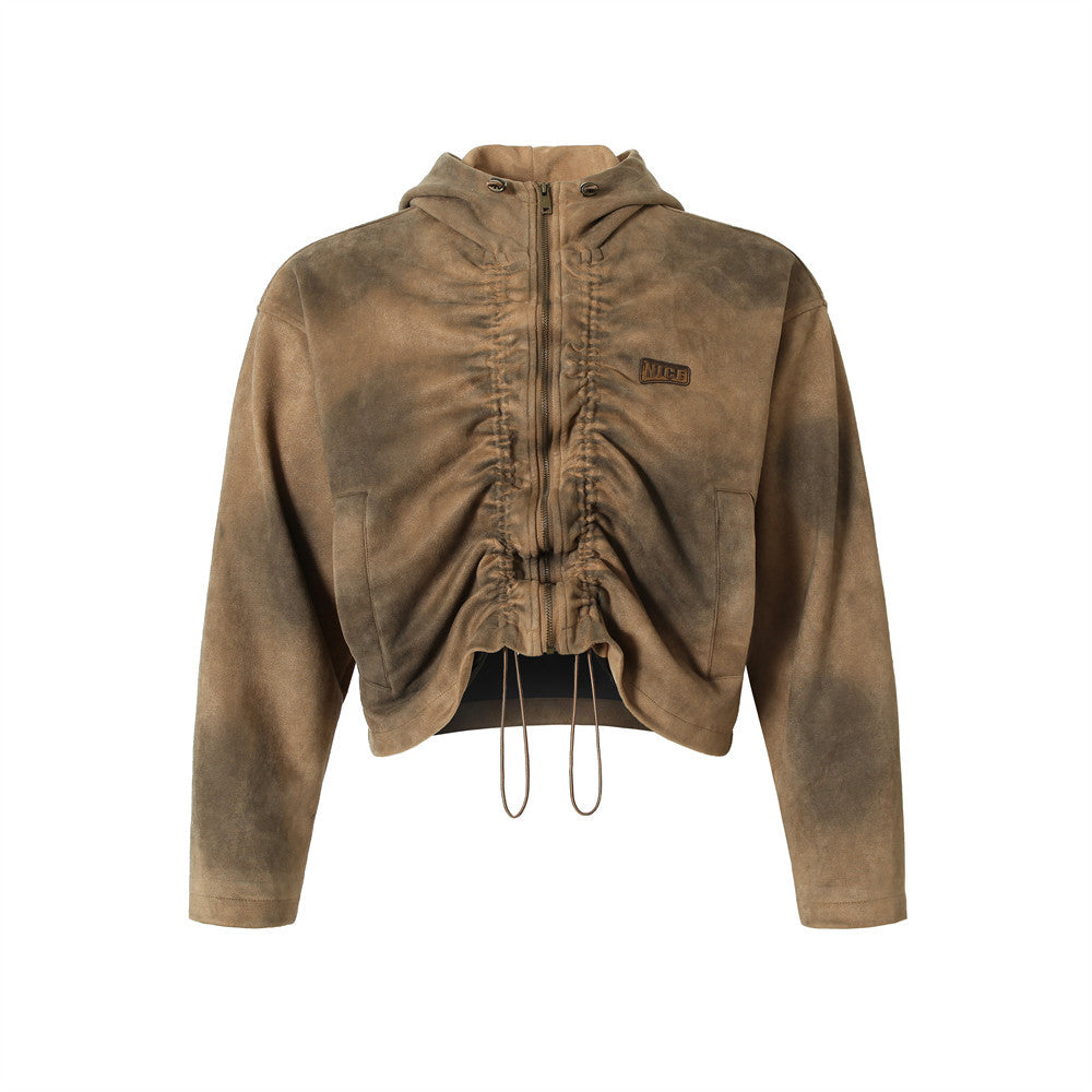 Spray Painting Old Dirty Hooded Coat Trendy Punk Beggar Style