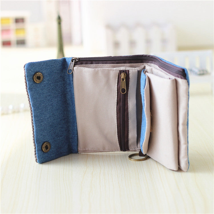Creative Tri-fold Denim Canvas Wallet Simple Men And Women Can Use Card Holder