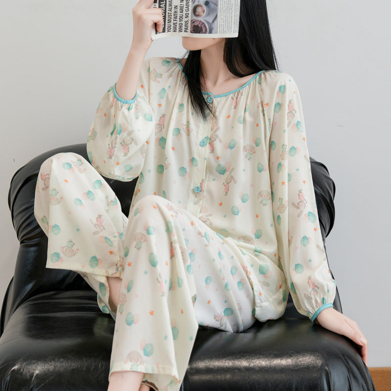 Løstsidende Loungewear Sæt til Kvinder med Lange Ærmer, Lange Bukser og Print