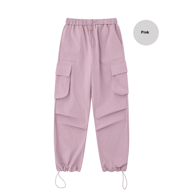 Multi-pocket Casual Drawstring Loose Straight Cargo Pants Trousers