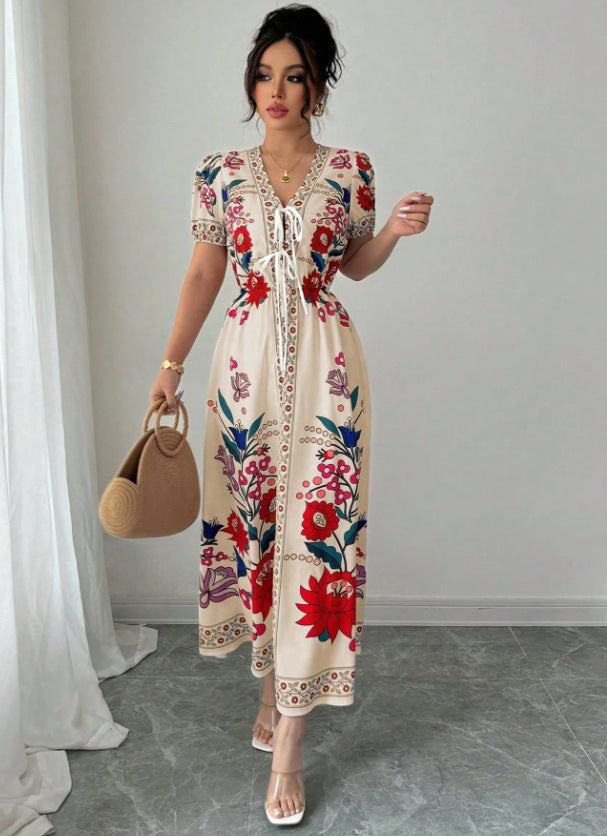 Positioned Print Dress Womens Summer Slimming Suit-Like