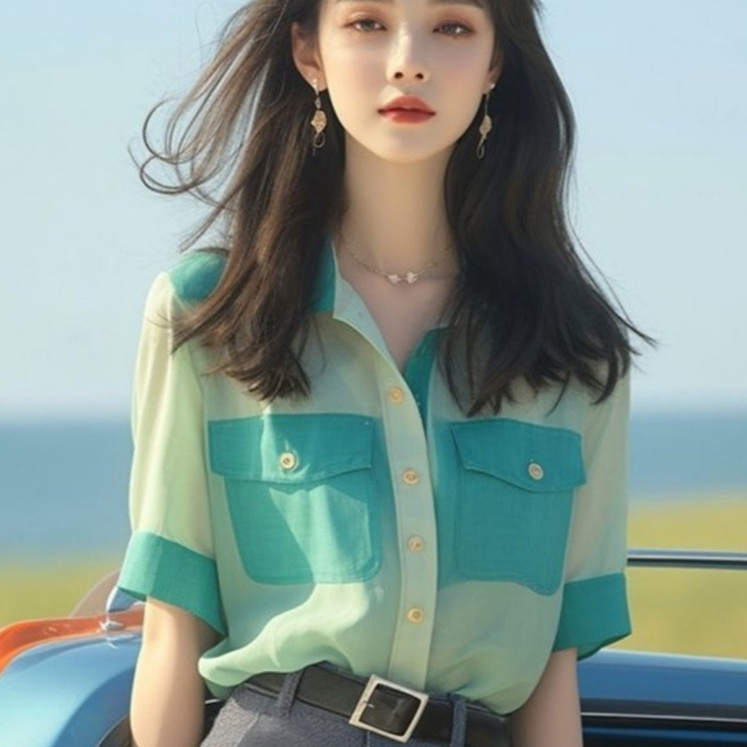 Women's Casual French Button Chiffon Top