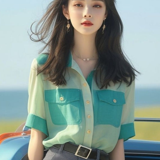 Women's Casual French Button Chiffon Top