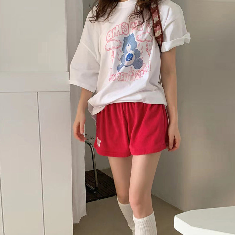 Women's Elastic High Waist Loose Casual Wide Leg Shorts