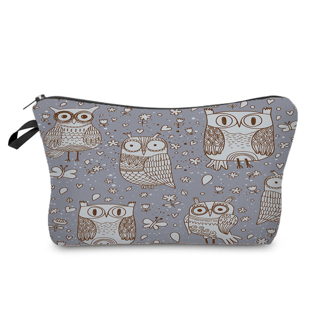 Cartoon Cute Owl Print Cosmetic Bag