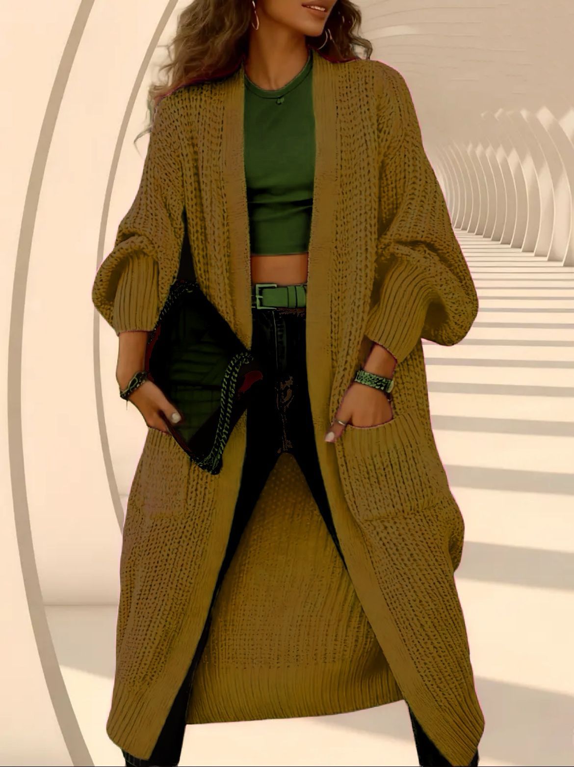 Simple Relaxed Fit Knee Length Long Sleeve Womens Coat