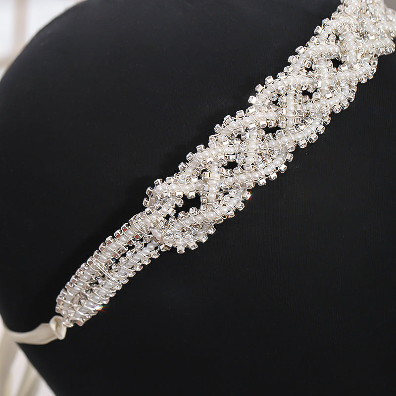 Rice Bead Twisted Flower Headdress For Wedding
