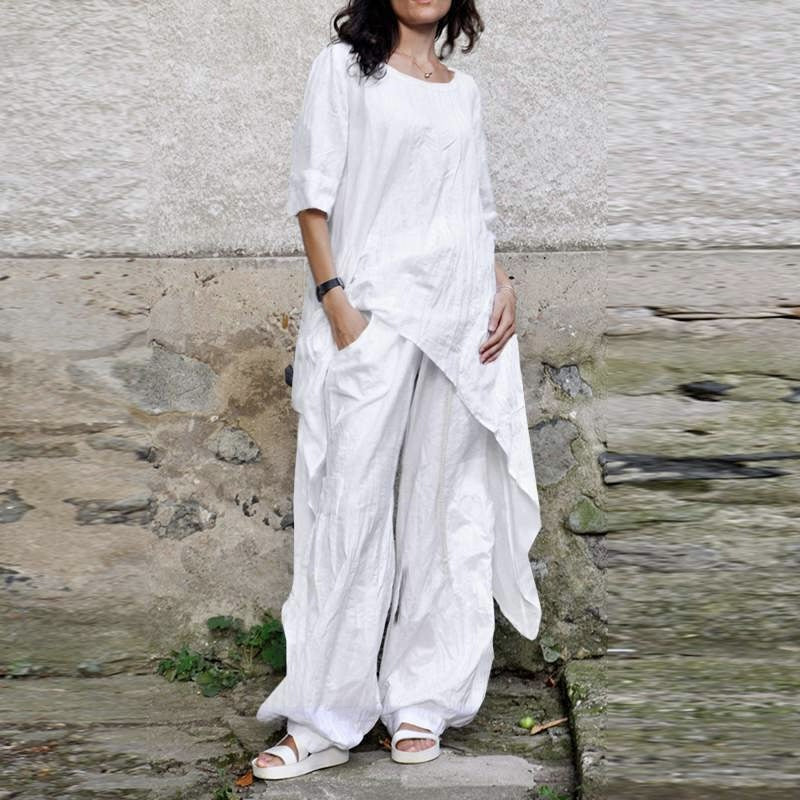 Loose Solid Color Womens Set Irregular Two-Piece Set For Women