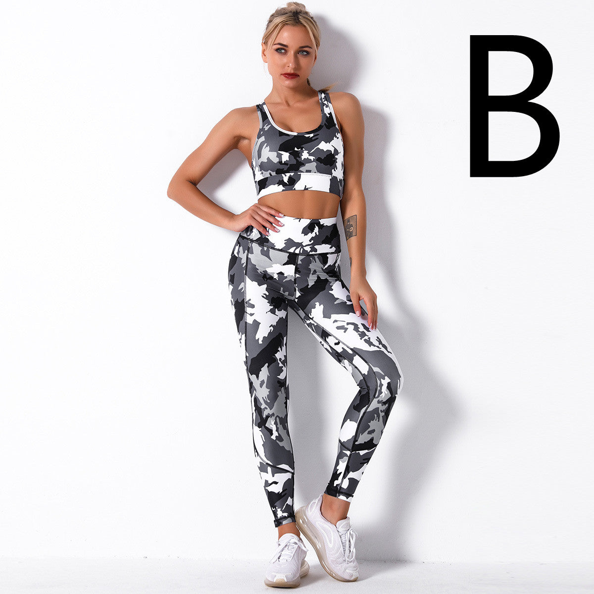 Digital Printing Shockproof Gather Bra Yoga Sports Fitness Suit Set