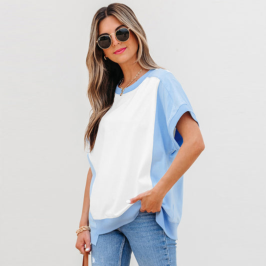 European And American Fashion  Trend Multicolor Printed Short-sleeved Top