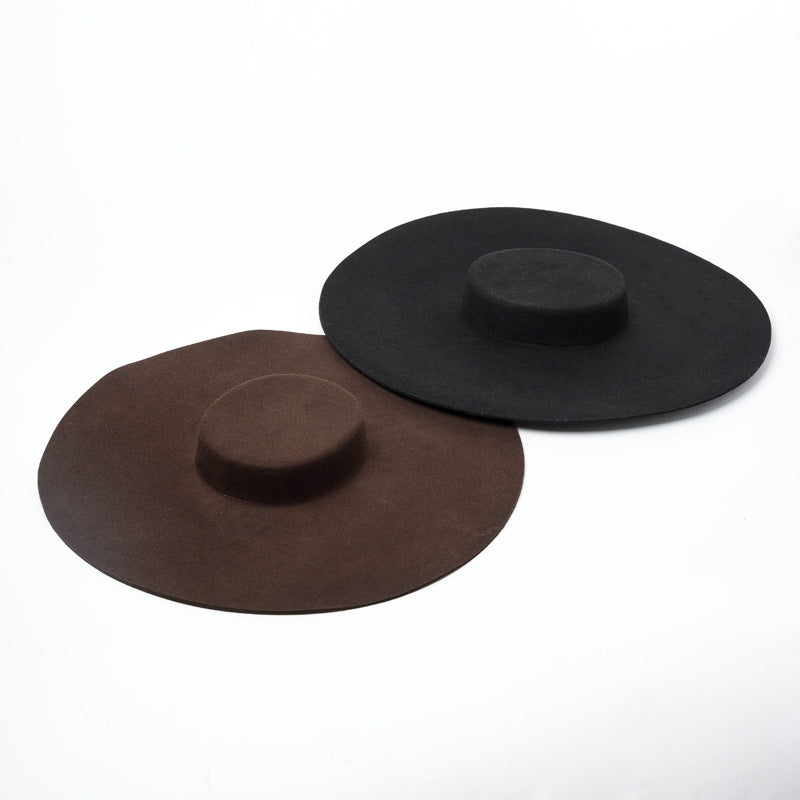 Light Flat Big Brim Wool Top Hat