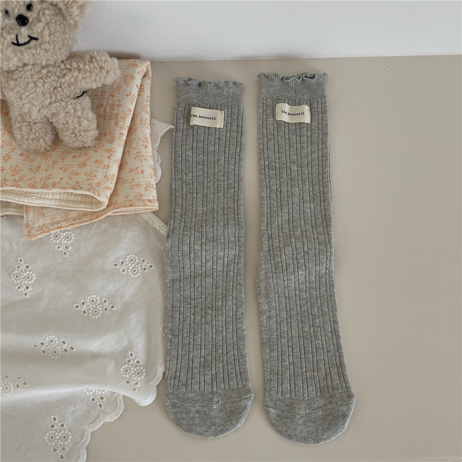 New Autumn And Winter Sweet Ruffled Socks For Girls Solidcolor Mid-calf Length