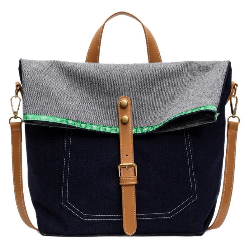 Denim messenger taske moderigtig kunstnerisk ungdom håndtaske skulder med stor kapacitet