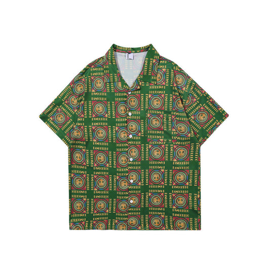 Face Printed Plaid Short-sleeved Shirt Men's Tide Brand