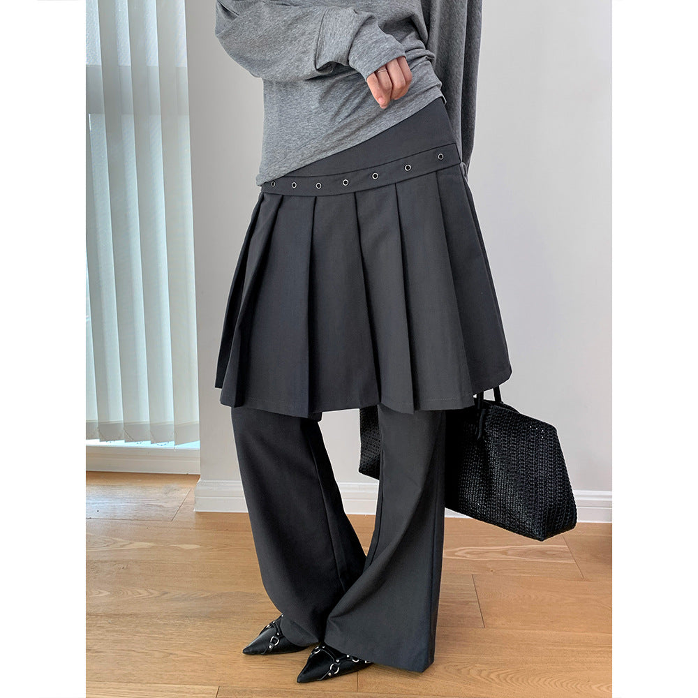 New Autumn Korean-Style Design Fake Two-Piece Casual Pants In A Bib-Style Cut