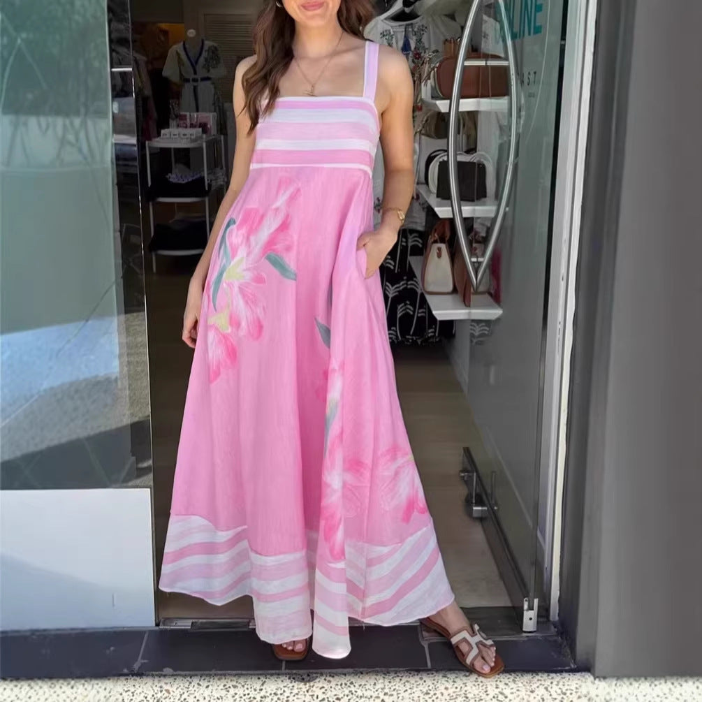 Printed Halter-neck Maxi Resort Dress