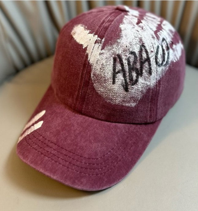 Korean Style Graffiti ABACD English Letters Retro Washed Baseball Cap Female Soft Top Trendy