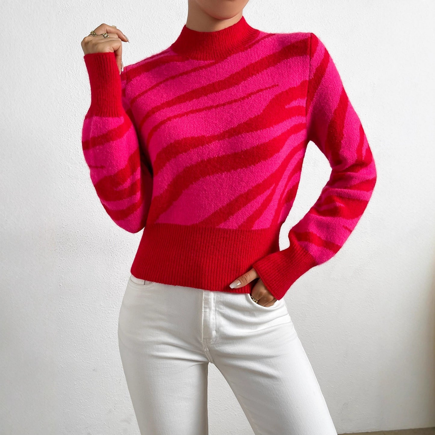 Fashion Animal Pattern Jacquard Casual Loose Round Neck Sweater