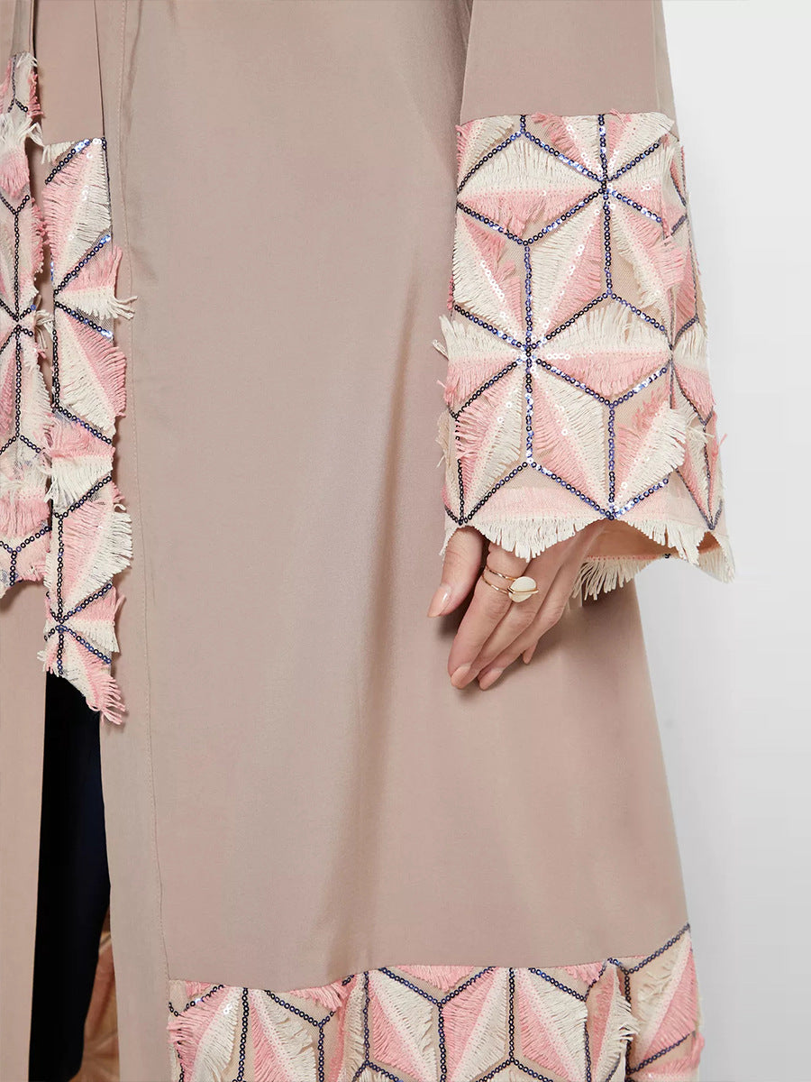 Spliced Lace Up Dubai Arab Cardigan Robe