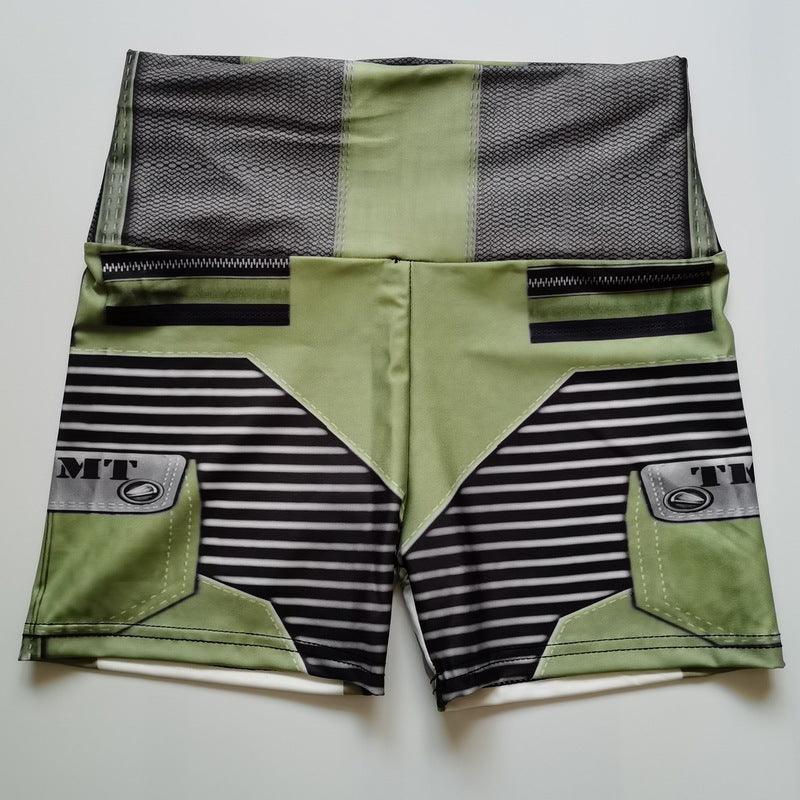 High Waist Fitness Army Green Female Soldier Print Shorts