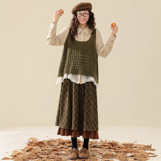 Vintage Green Winter Skirt For Women Stylish And Trendy