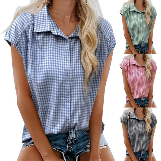 New Button-down Short-sleeve Casual Plaid Shirt
