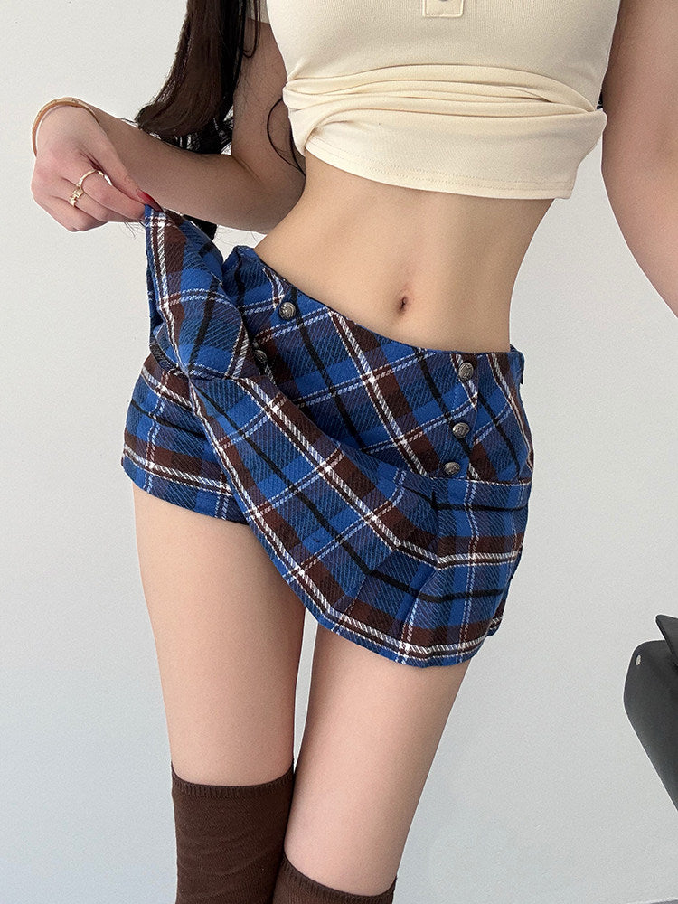 Low-rise Plaid For Women Anti-exposure A-line Skirt