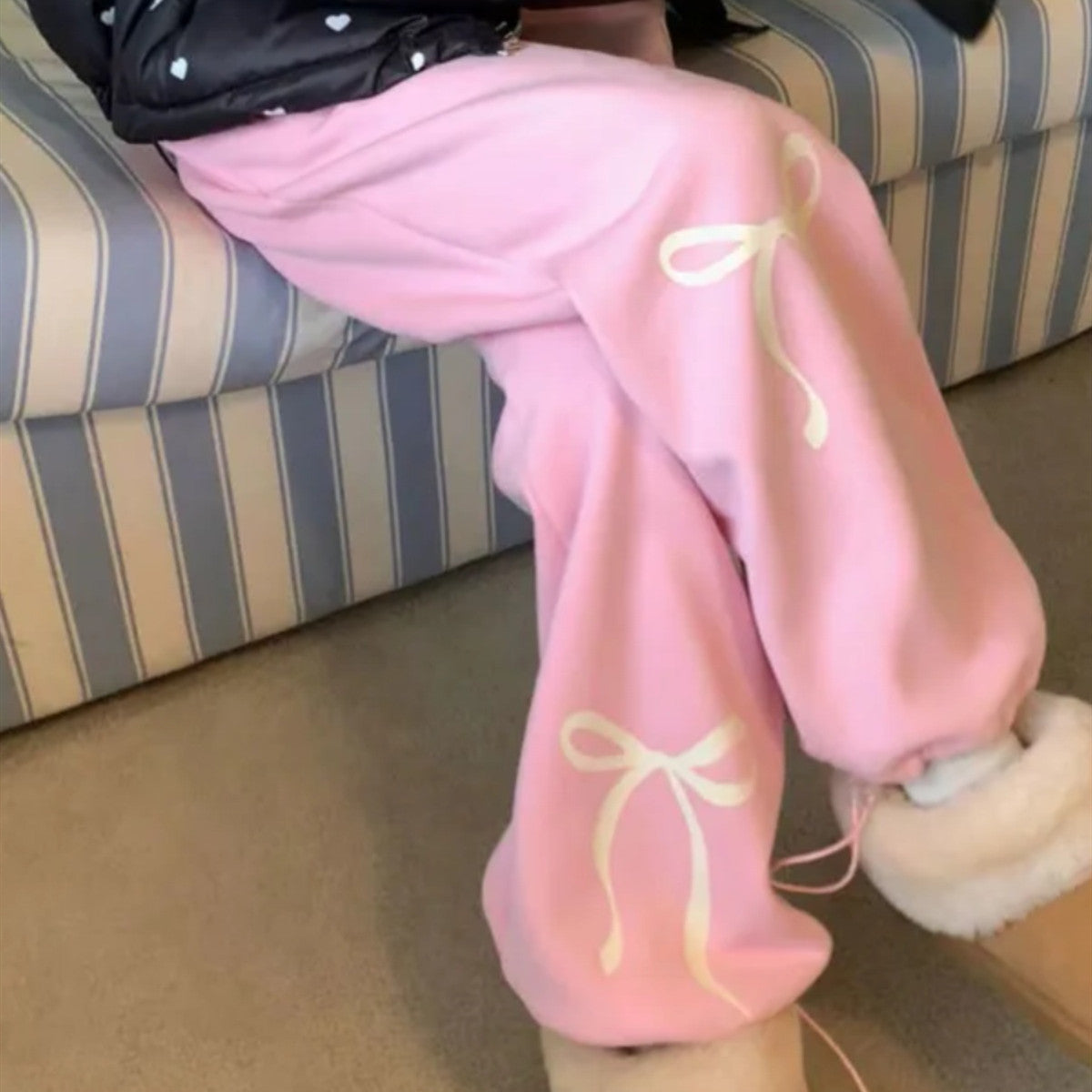 Women's Bow Print Straight Leg Loose Sweatpants