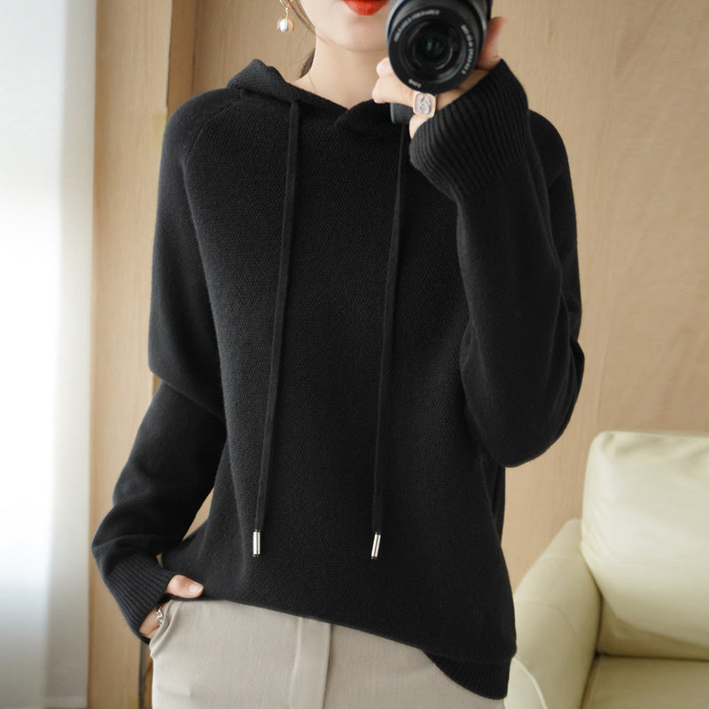 Thick Sweater Base Layer Coat Top Hooded Wool Knit Sweater