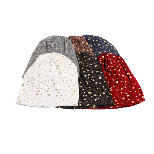 Women's Bronzing Five-pointed Star Pullover Knitted Wool Hat