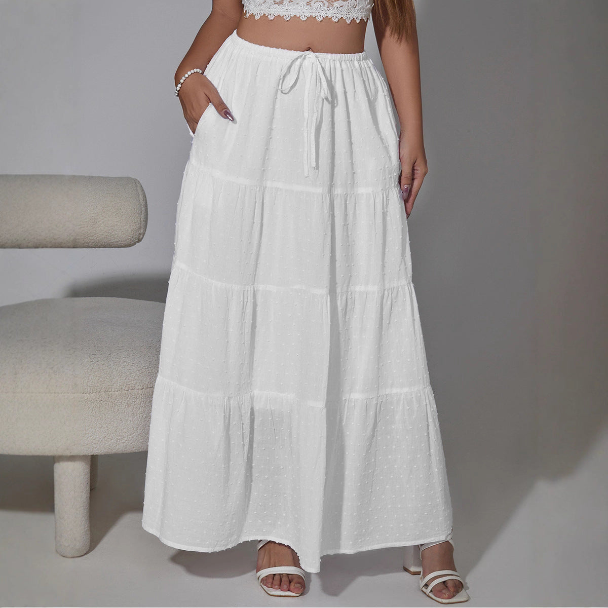 High-waist Elastic Midi Skirt With Four Panels
