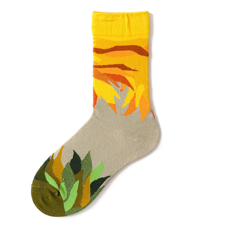 Trendy Mid-calf Length Socks Preppy Style Stockings Artistic Illustration Socks
