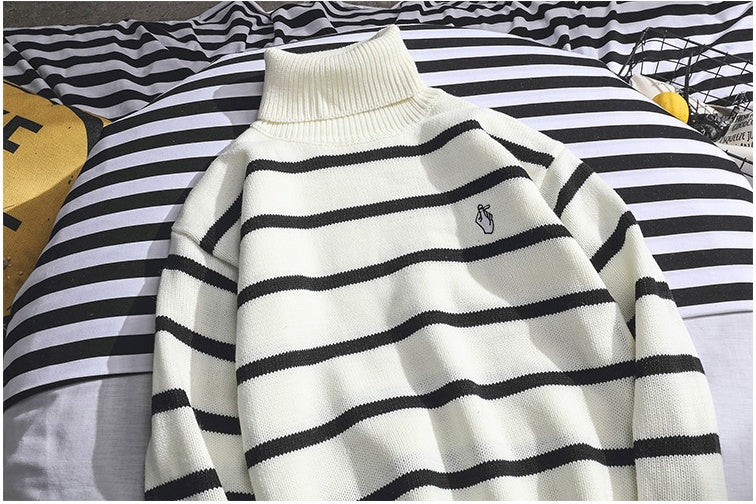 Autumn And Winter Turtleneck Sweaters For Men And Boys Trend All-match Line Clothes Lazy Wind