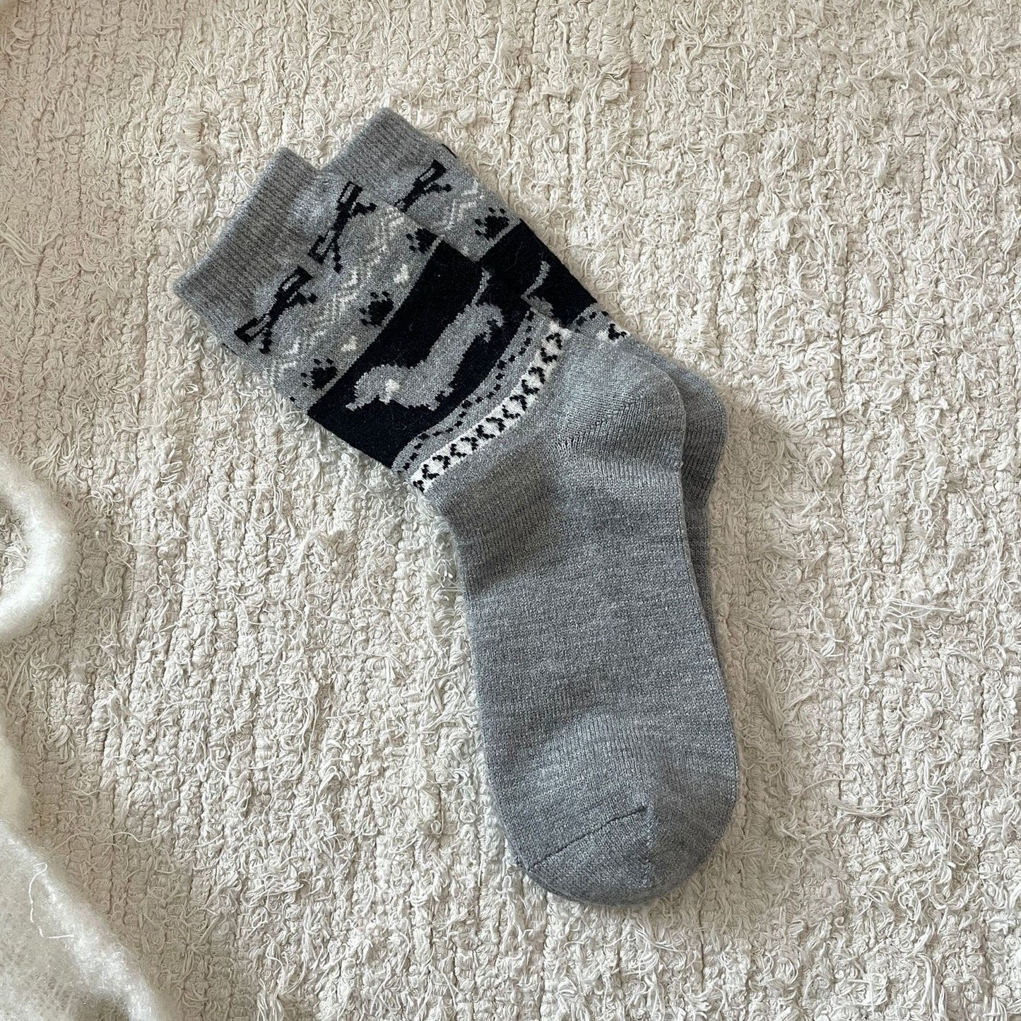 Fair Island Sausage Dog Cute Mid-calf Length Socks Wool Socks