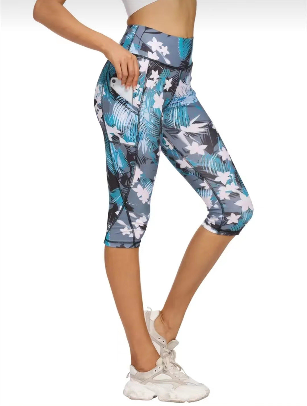 Bukser, maveindsnørende, hofteløftende yogatræning, bar fornemmelse, stramme leggings med print