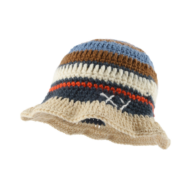 Small Hand Hook Color Stripe Wool Fisherman Hat Children