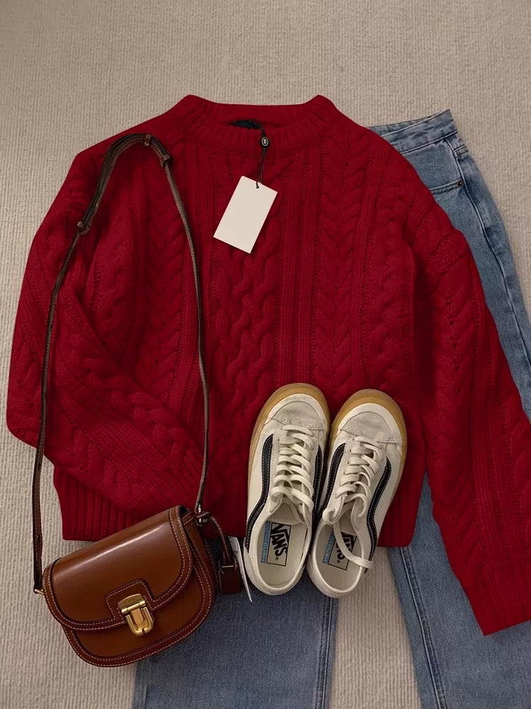 Thickened Loose Lazy Wear Slim Solid Color Knitted Sweater