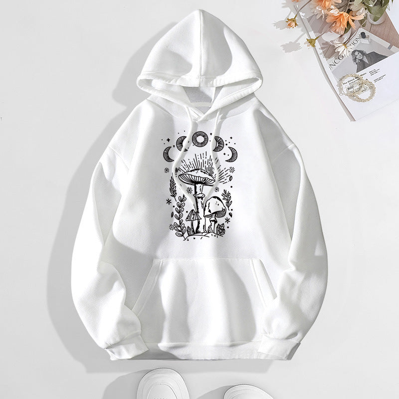 Printed Heel Wrap Collar Velvet Thickened Hooded Sweatshirt