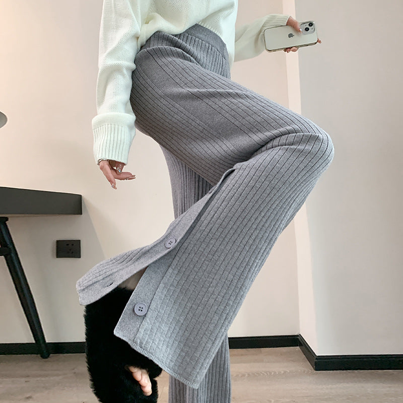 Knitted Wide-leg Pants Women's High Waist Straight Loose