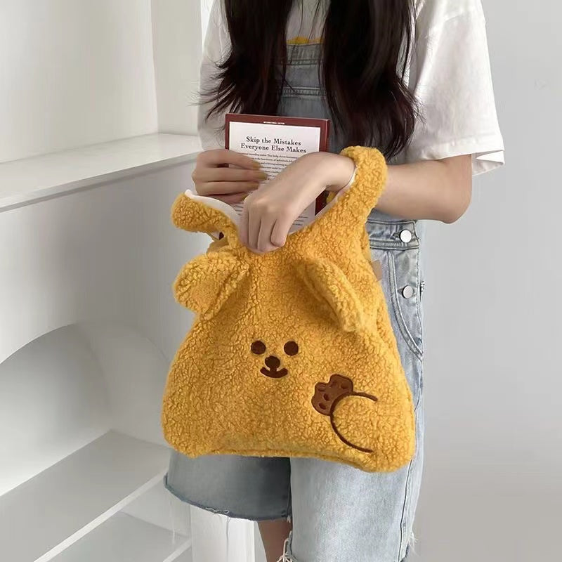 Cartoon Plush Backpack Cute Girl Lamb Wool Hand Bag