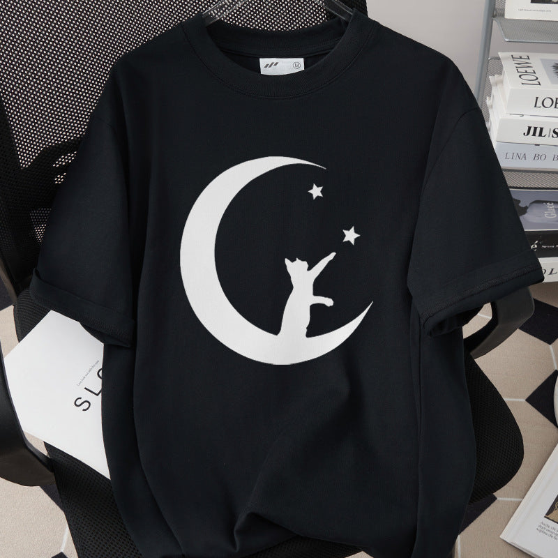 Stylish Cotton Short-Sleeve T-Shirt With A Cat Print