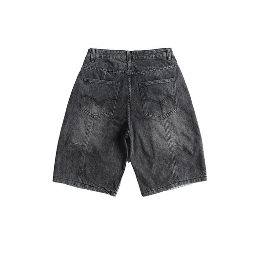 Retro Patchwork Denim Shorts Men's Business Shirt Shorts