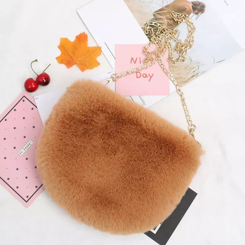 Women's Fashion Simple Artificial Wool Chain Bag