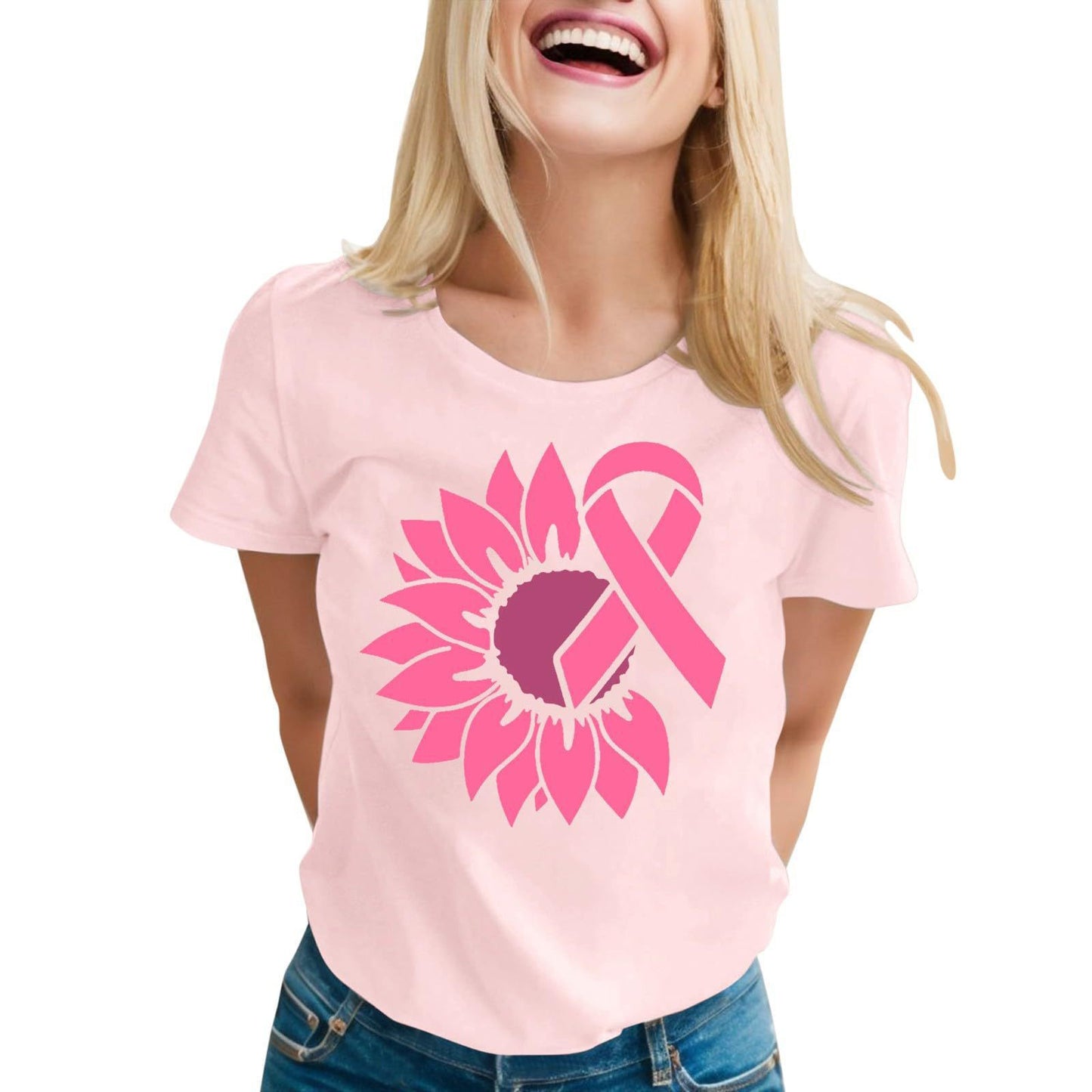 Women's Ribbon Printing Short Sleeve T-shirt Top