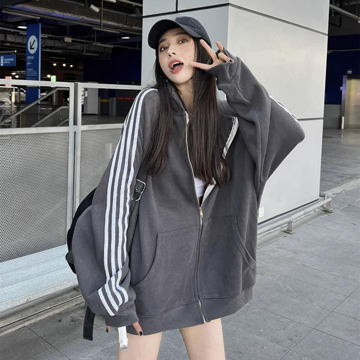 American Style Street Baseball Uniform Mid-length Sweater Cardigan Women's