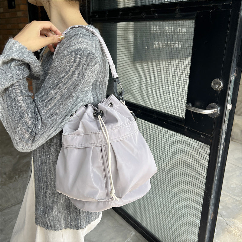 Waterproof Nylon Cloth Drawstring Bucket Bag Large Capacity