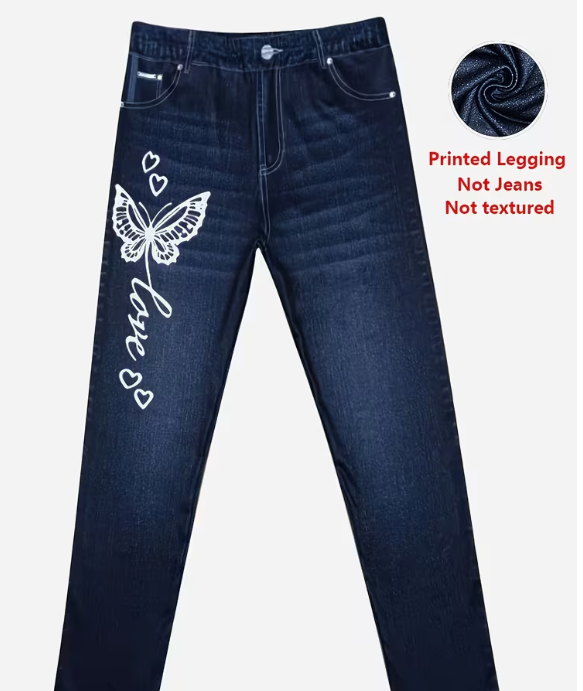 Ladies' Faux Denim Print Skinny Leggings