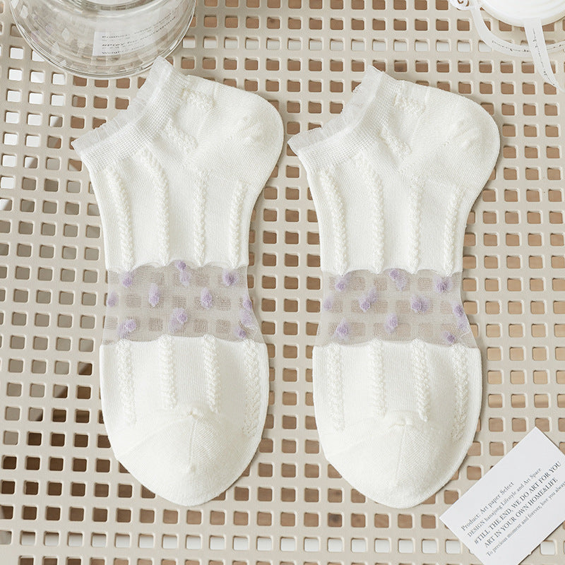 Women's Fashion Simple Breathable Embroidered Floral Socks