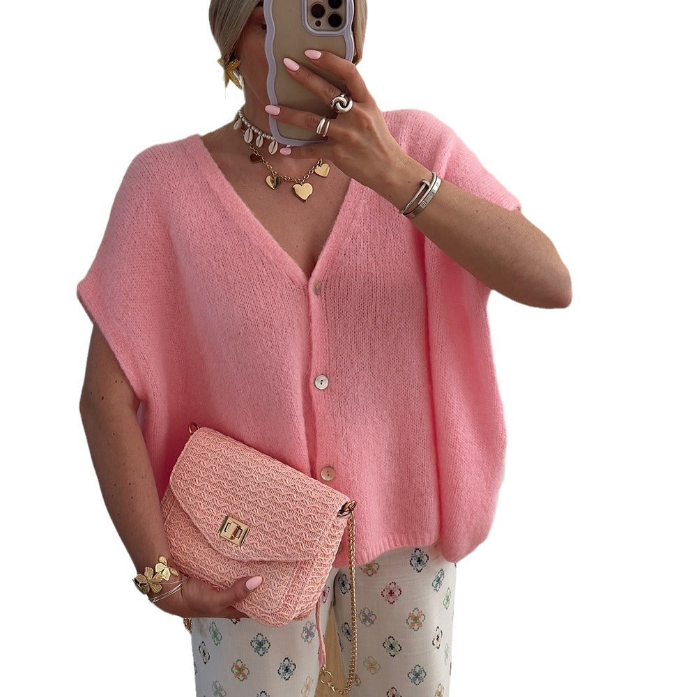 Loose Casual V-neck Single-breasted Knitted Cardigan Sweater Coat